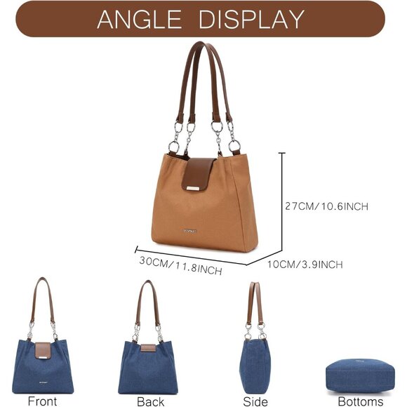 Amazon.com: Montana West Wrangler Denim Tote Bag Retro Jean  Women’s Khaki Canvas Denim Tote Bag with Chain and Large Capacity